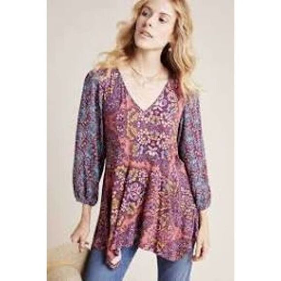 Anthropologie Maeve Mariella Boho Print Tunic Top Size Small - Picture 1 of 7